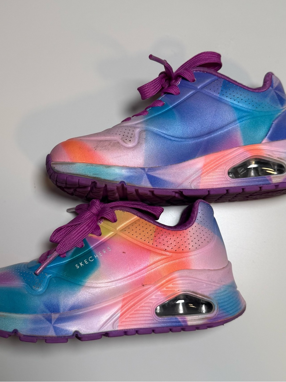 Skechers Uno Gen1 Girls Size 12 Rainbow Tie Dye Pink Purple Memory Foam Sneakers